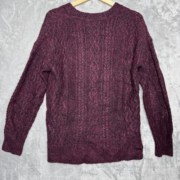 Sundance Sweater Womens Small Burgundy V Neck Cable Knit Pullover Marled Boho - Picture 2 of 8